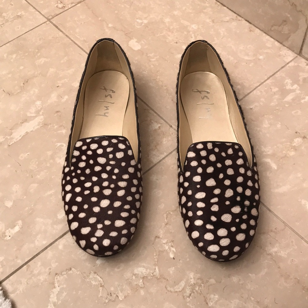 French sole NY pony hair brown and white flats